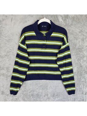 Gap Sweater Womens Small Blue Green Stripe Collared CashSoft Polo Knit Pullover